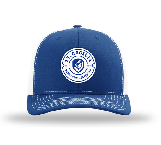 Circular Badge Trucker Cap - Royal Blue and White